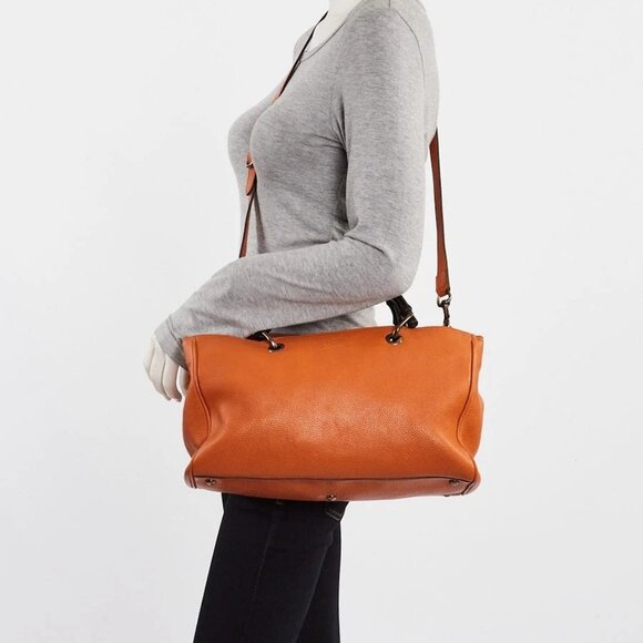 Gucci Orange Pebbled Leather Medium Bamboo Shopper Tote Bag - Picture 1 of 12